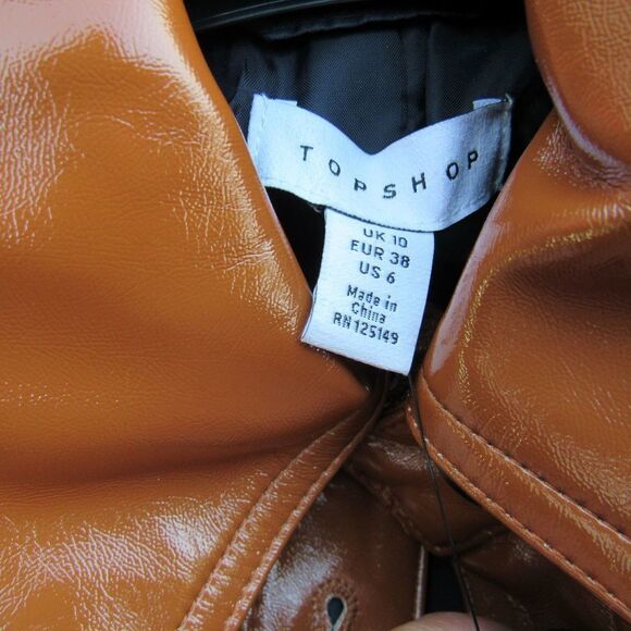 TOPSHOP Casey Belted Brown Glossy Jacket - Picture 7 of 7